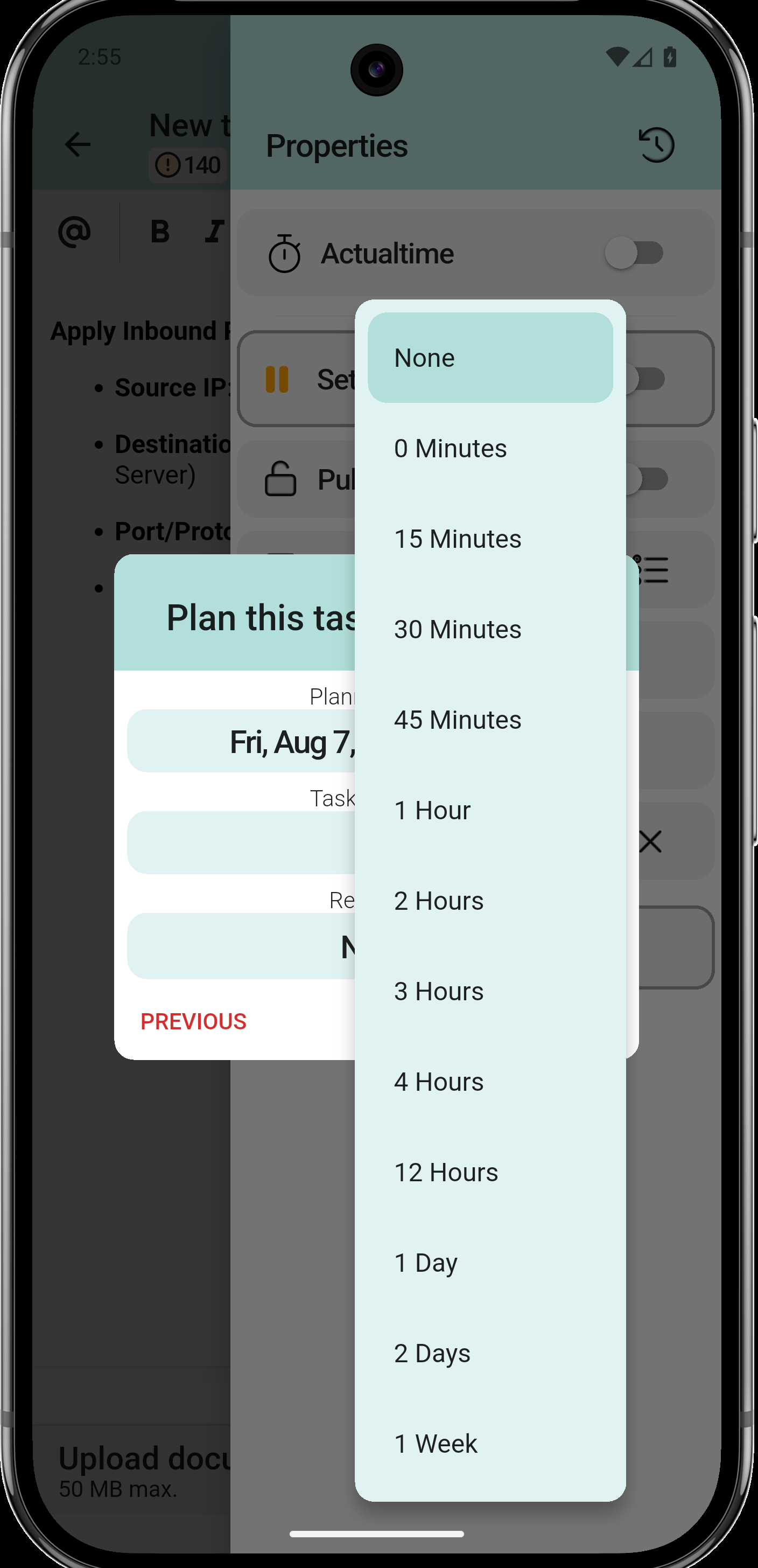 Reminder options