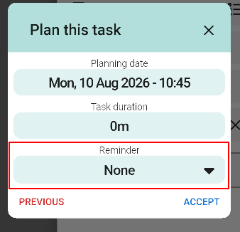 Reminder selected