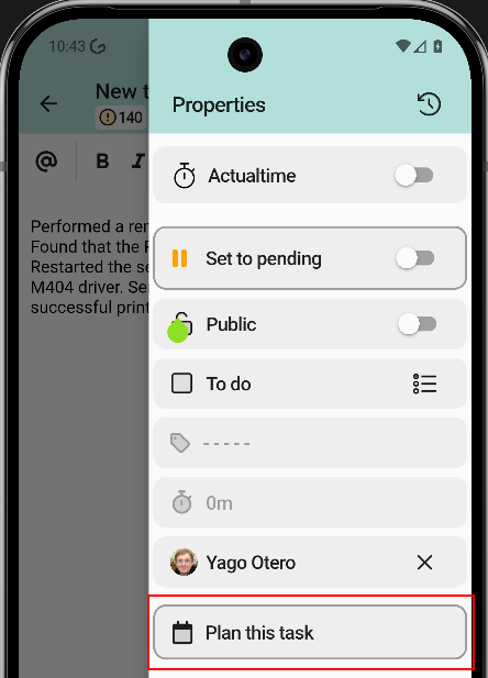 Plan task button