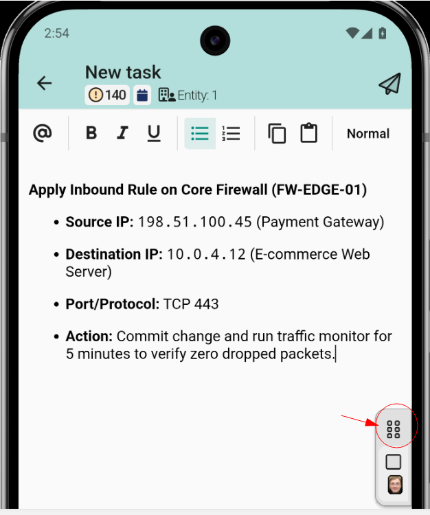Task properties panel