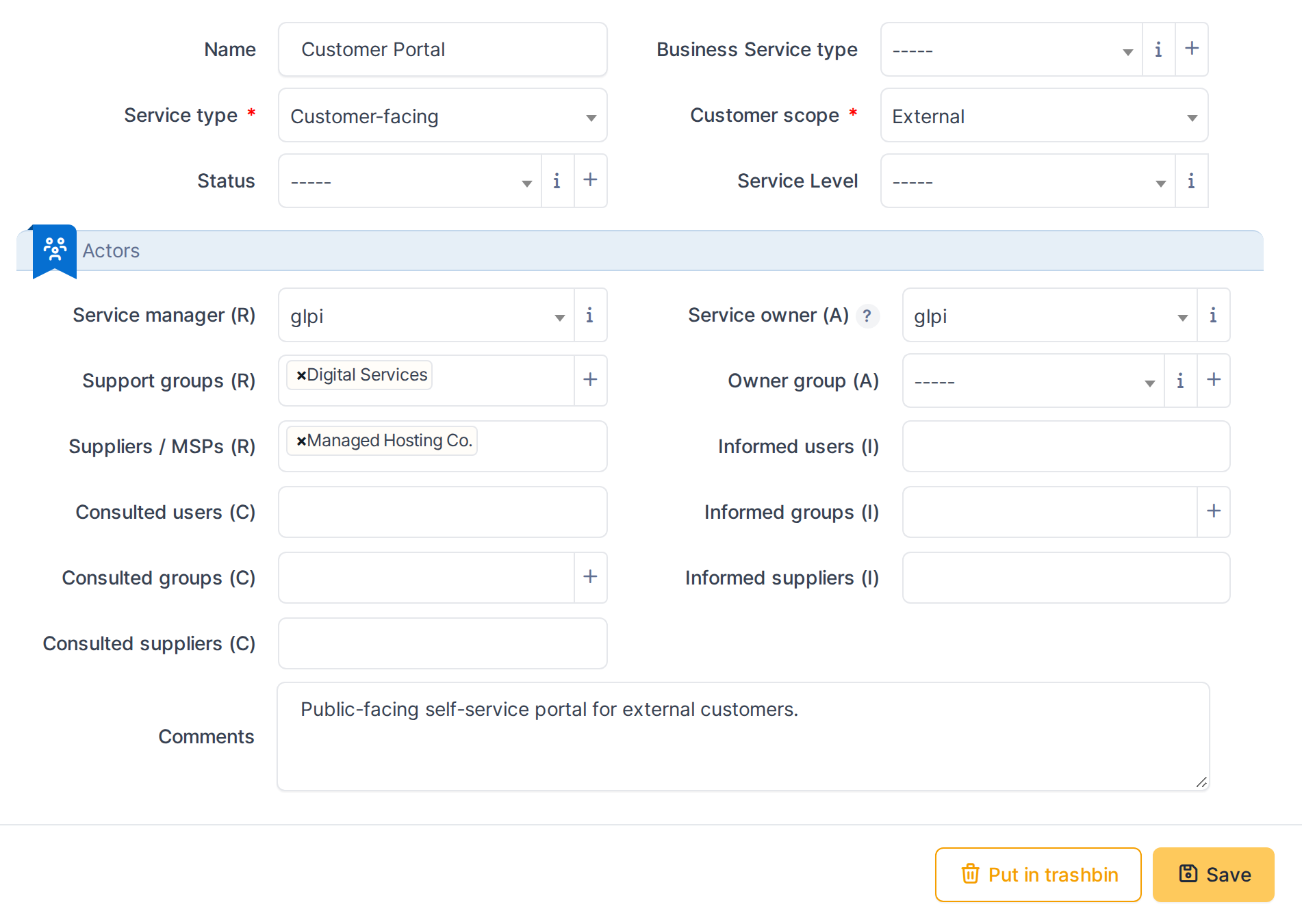 A Business Service record