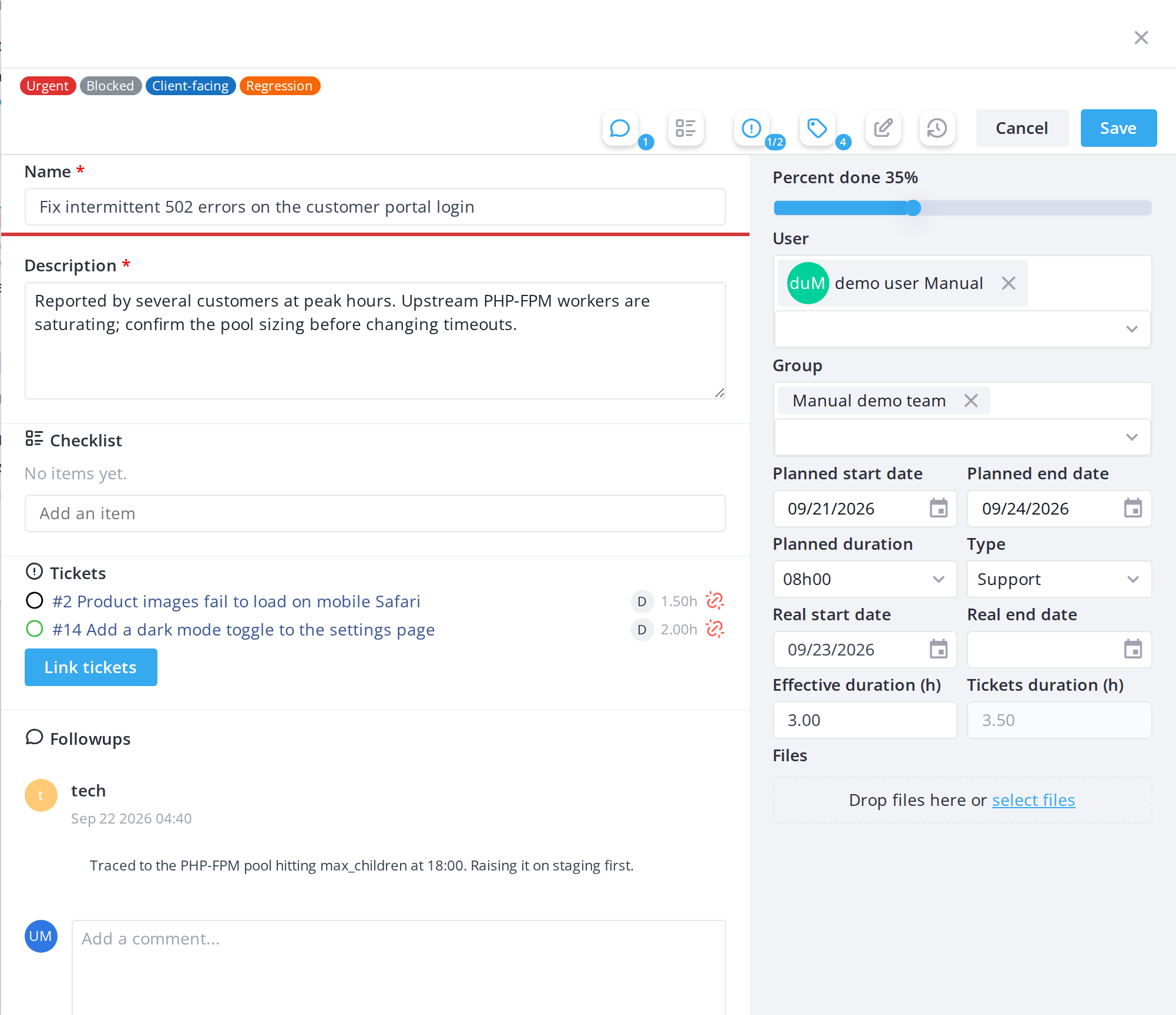 Editing a task card — Edit the title