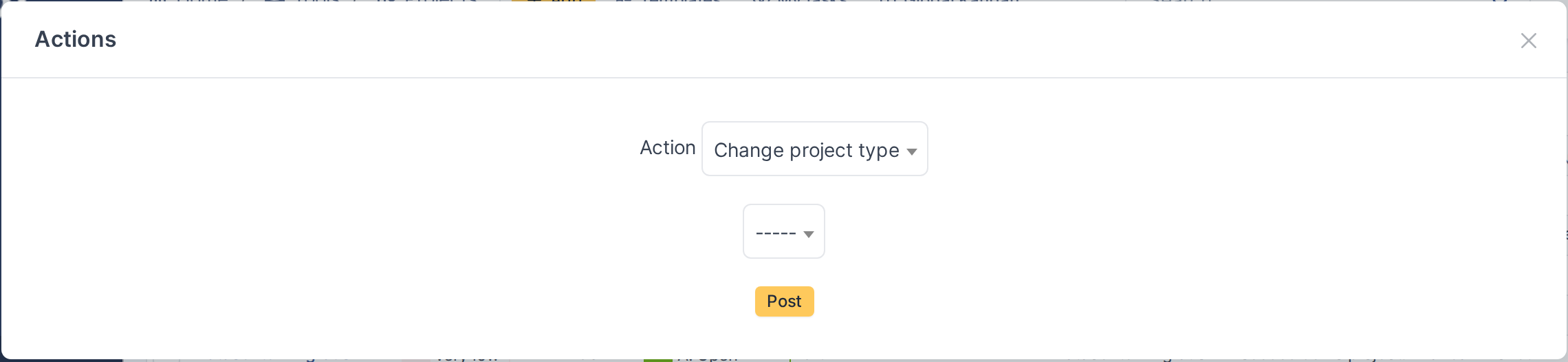 Choosing and changing a project type — Change the type of several projects at once