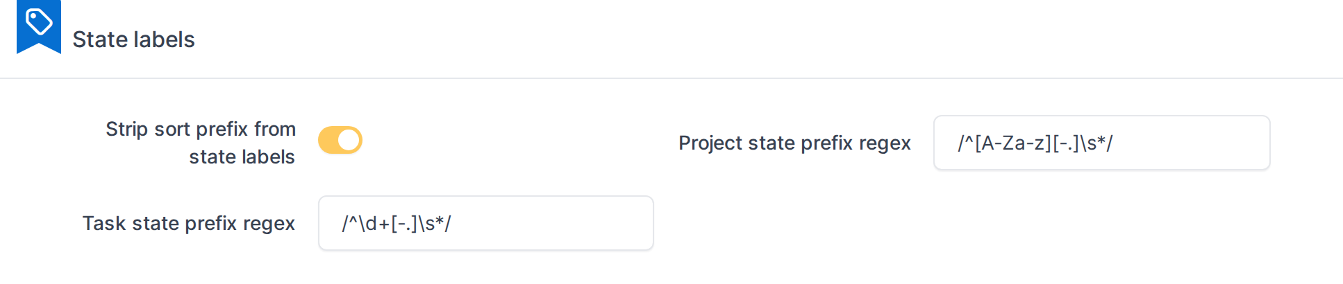 The configuration screen — State labels