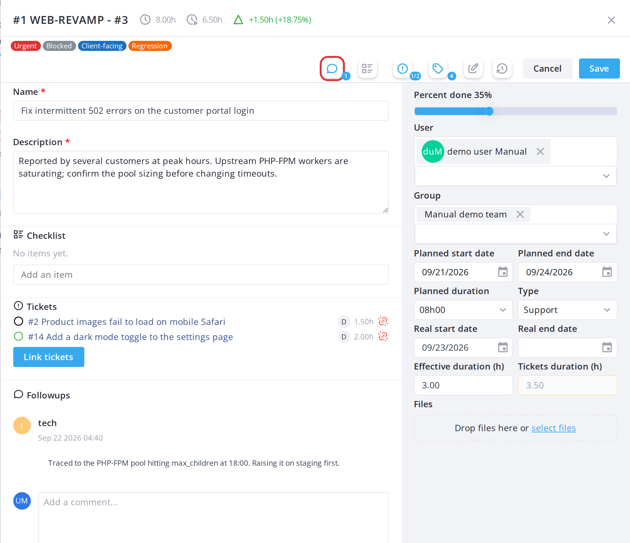 Followups — Add a followup, or hide the followups