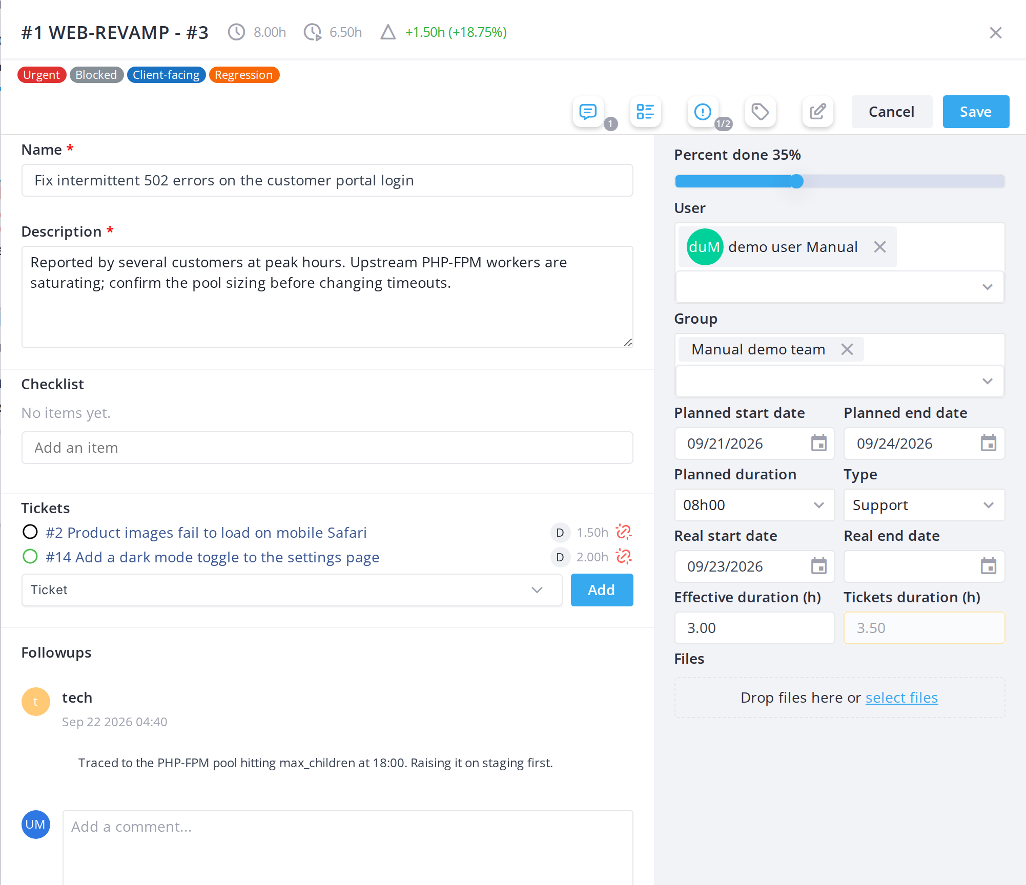 The Kanban board — Open a card