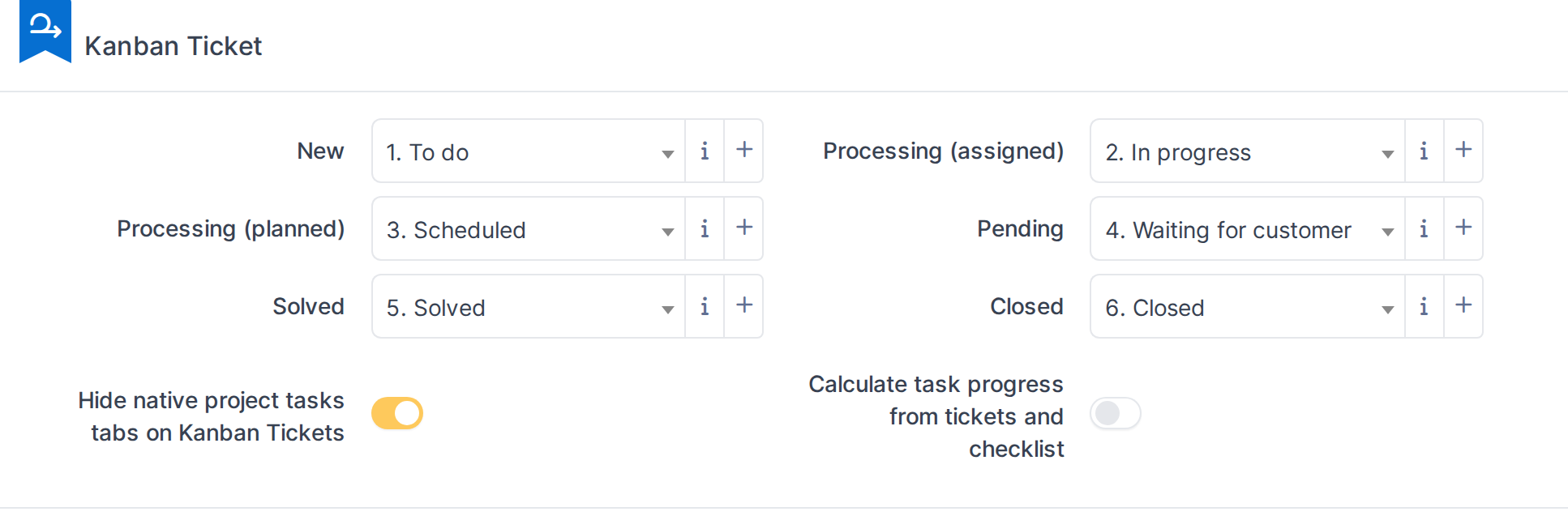 The configuration screen — Kanban Ticket