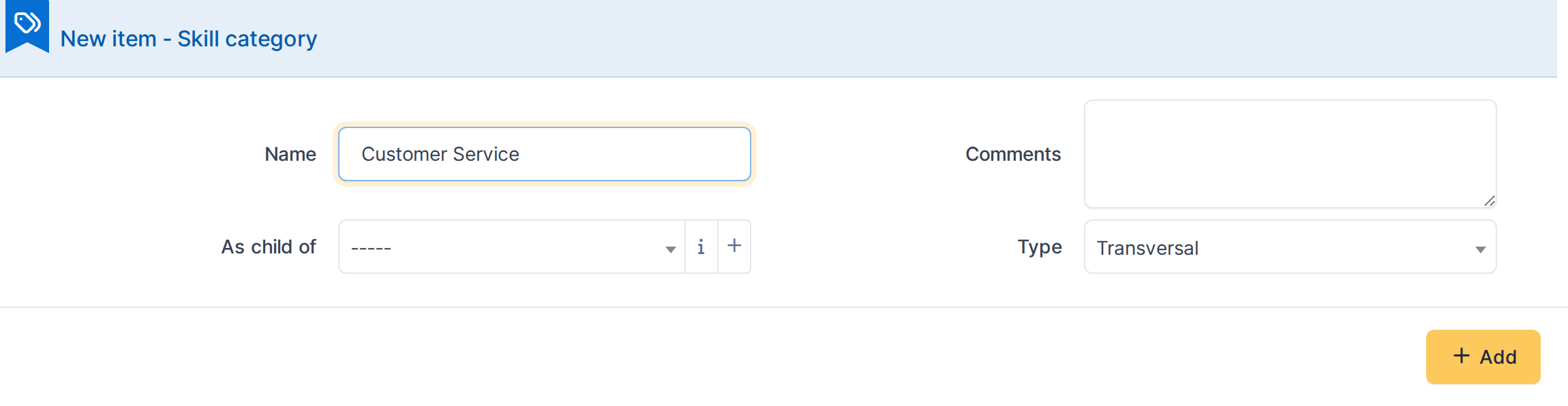 In this example: a new Transversal category, "Customer Service".