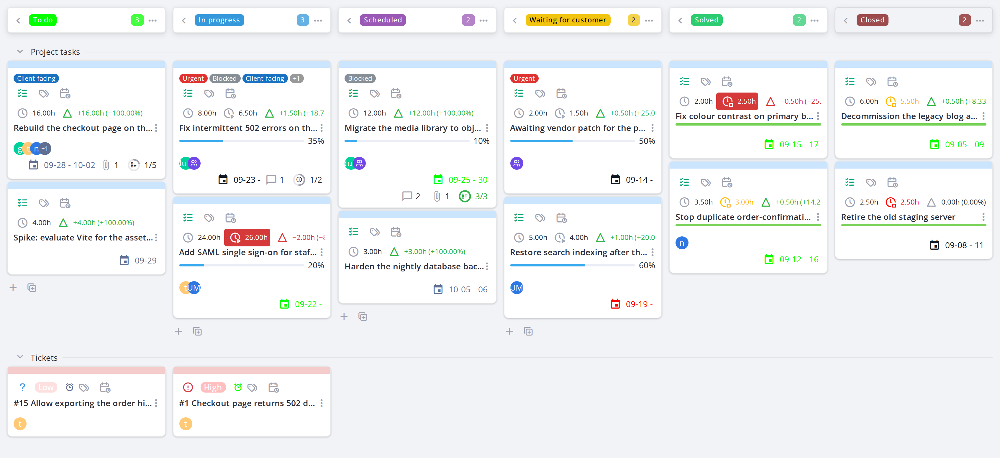 Board toggles, menus and view options — Group by item type