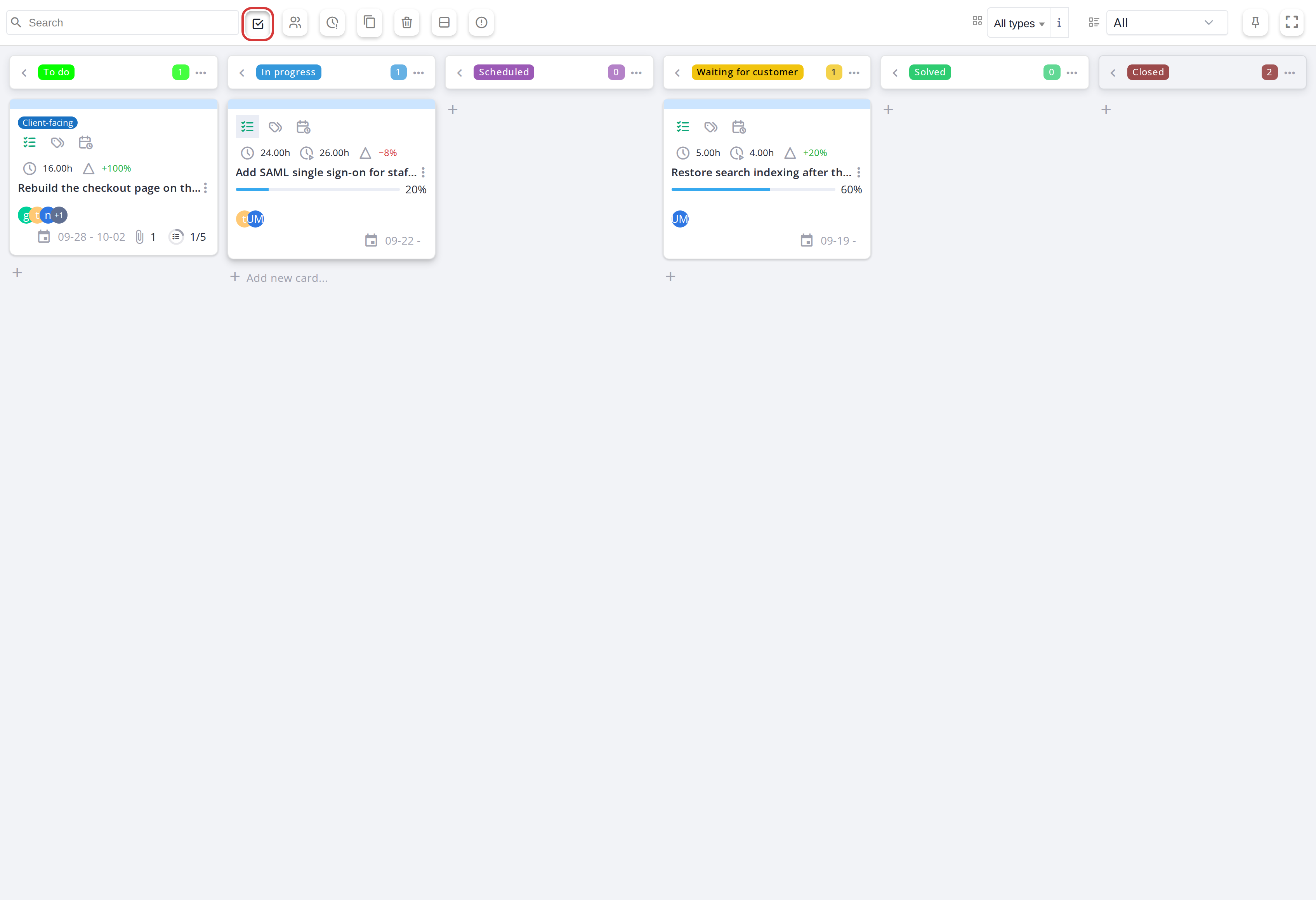 With the toggle on, the board keeps only the cards assigned to you
