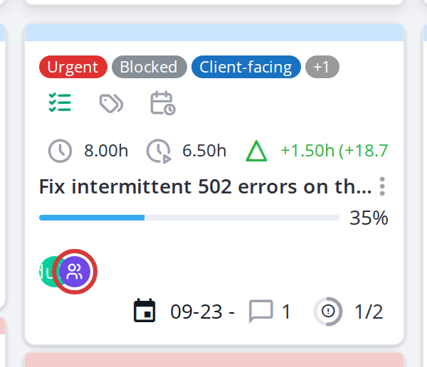 A group assigned to a task, alongside the assigned users