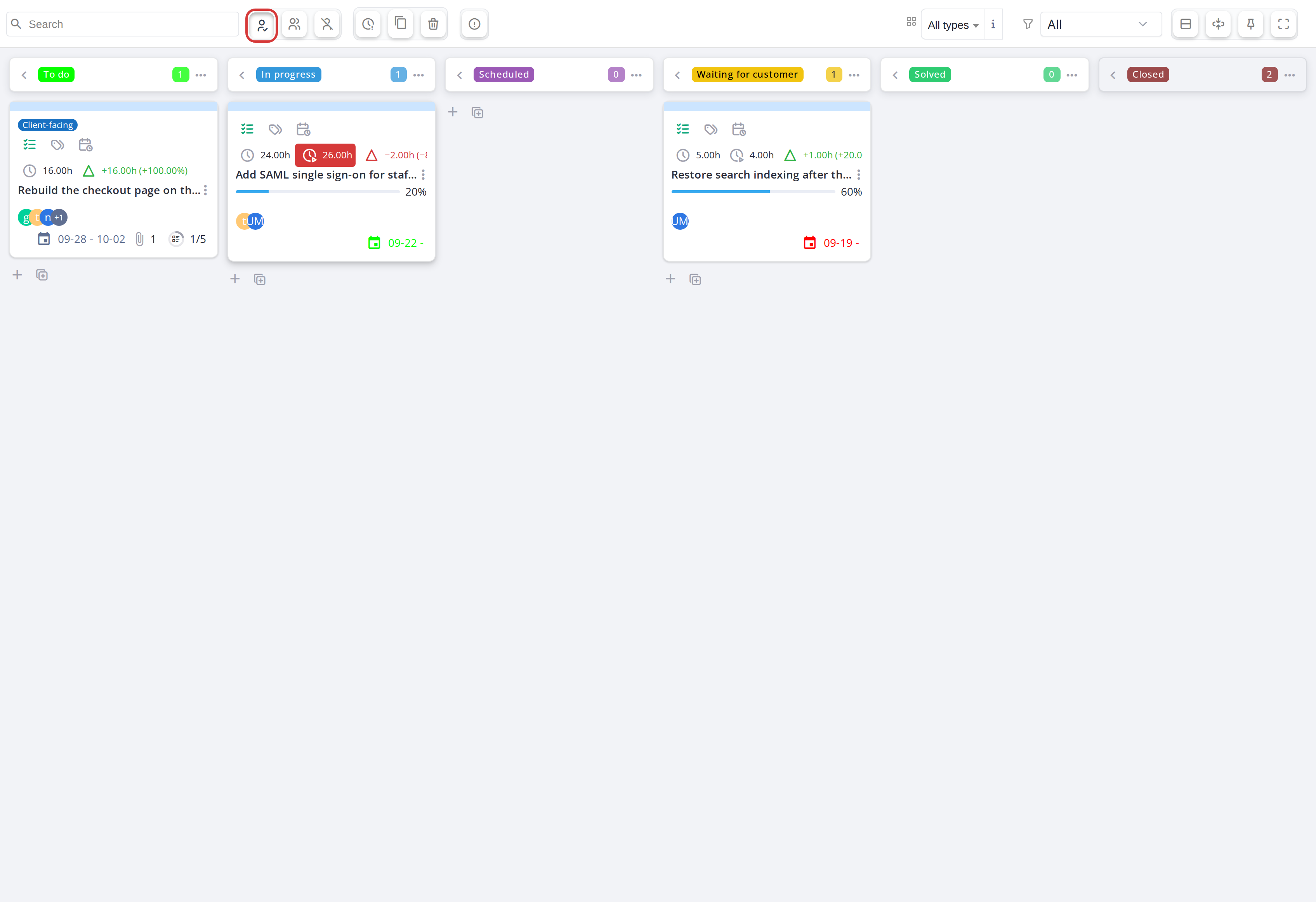 With the toggle on, the board keeps only the cards assigned to you