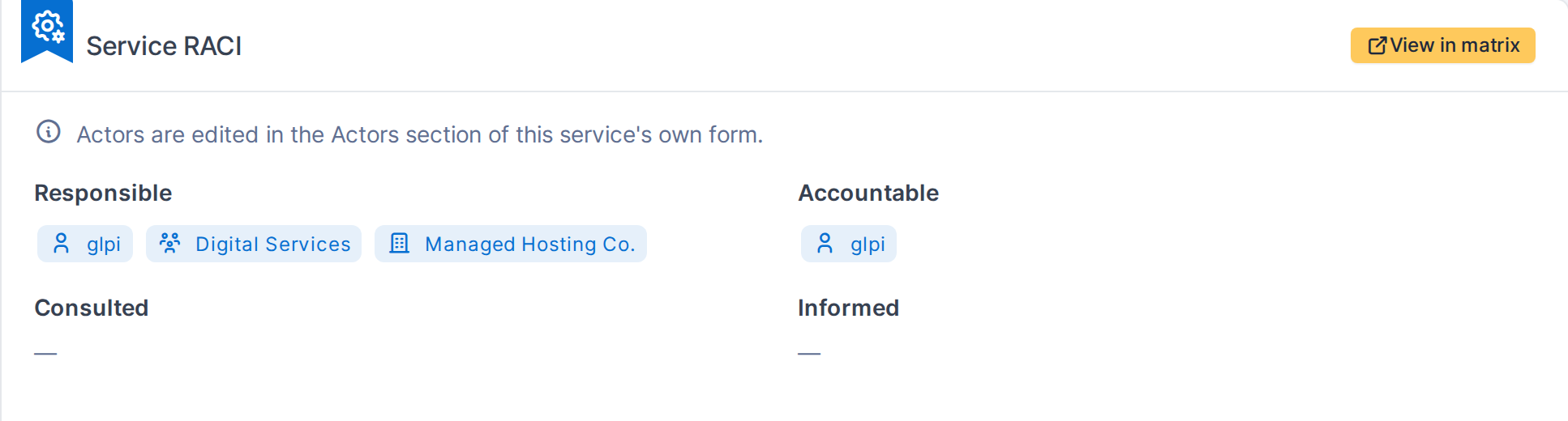 The Service RACI tab