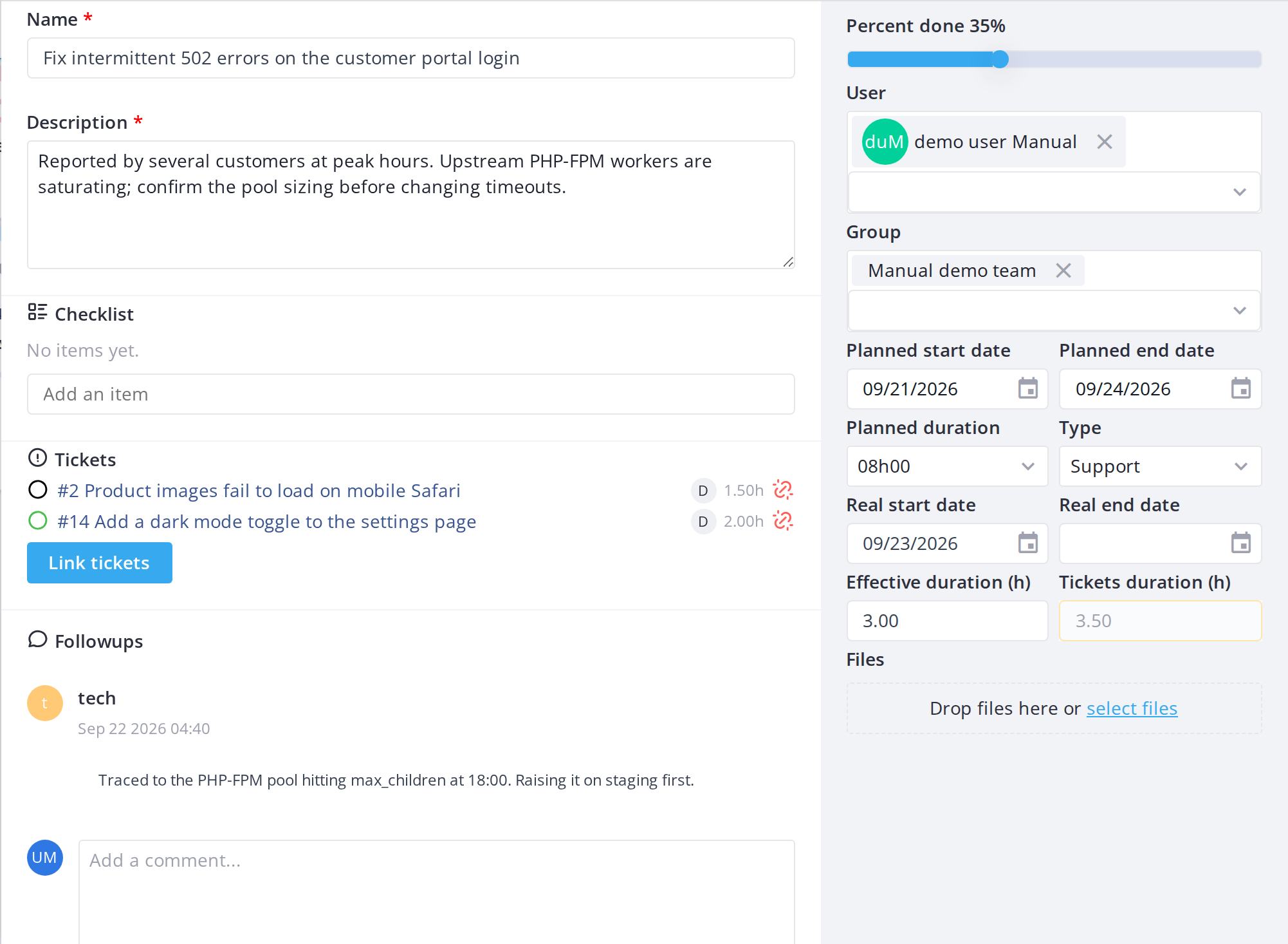 Editing a task card — Open a task card