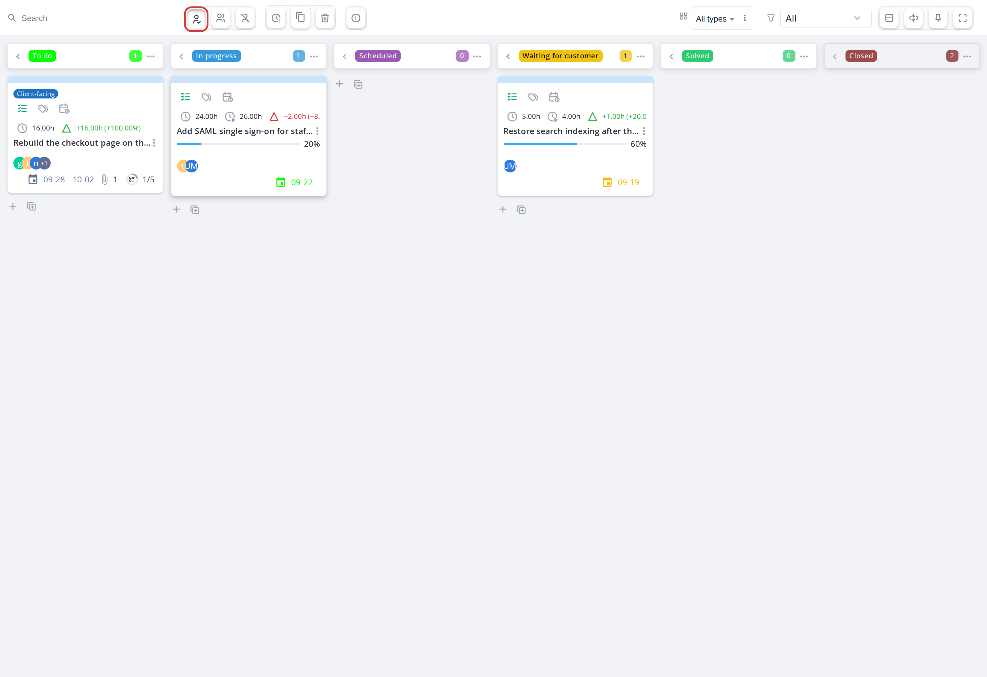 With the toggle on, the board keeps only the cards assigned to you