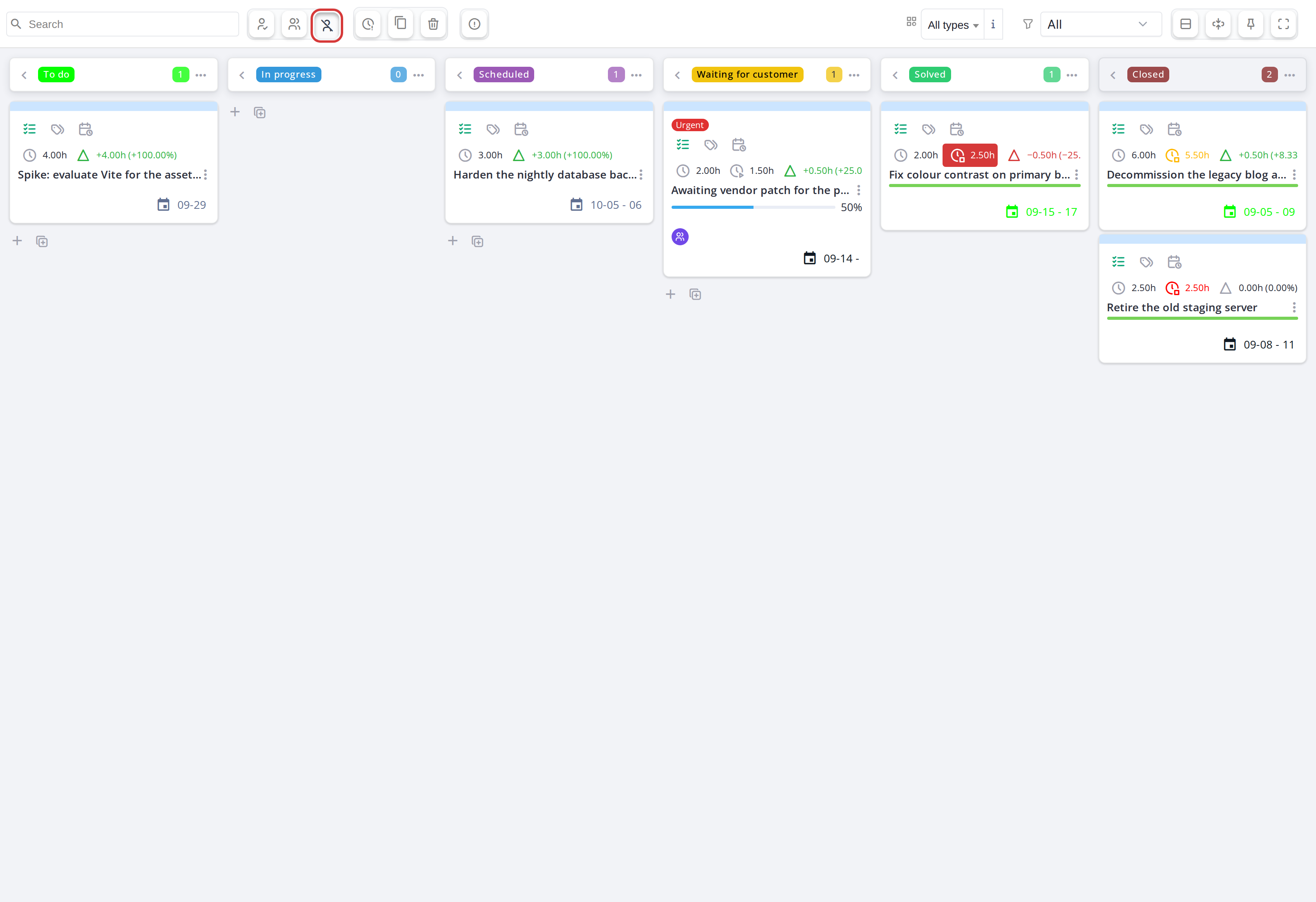 Board toggles, menus and view options — Show only unassigned cards