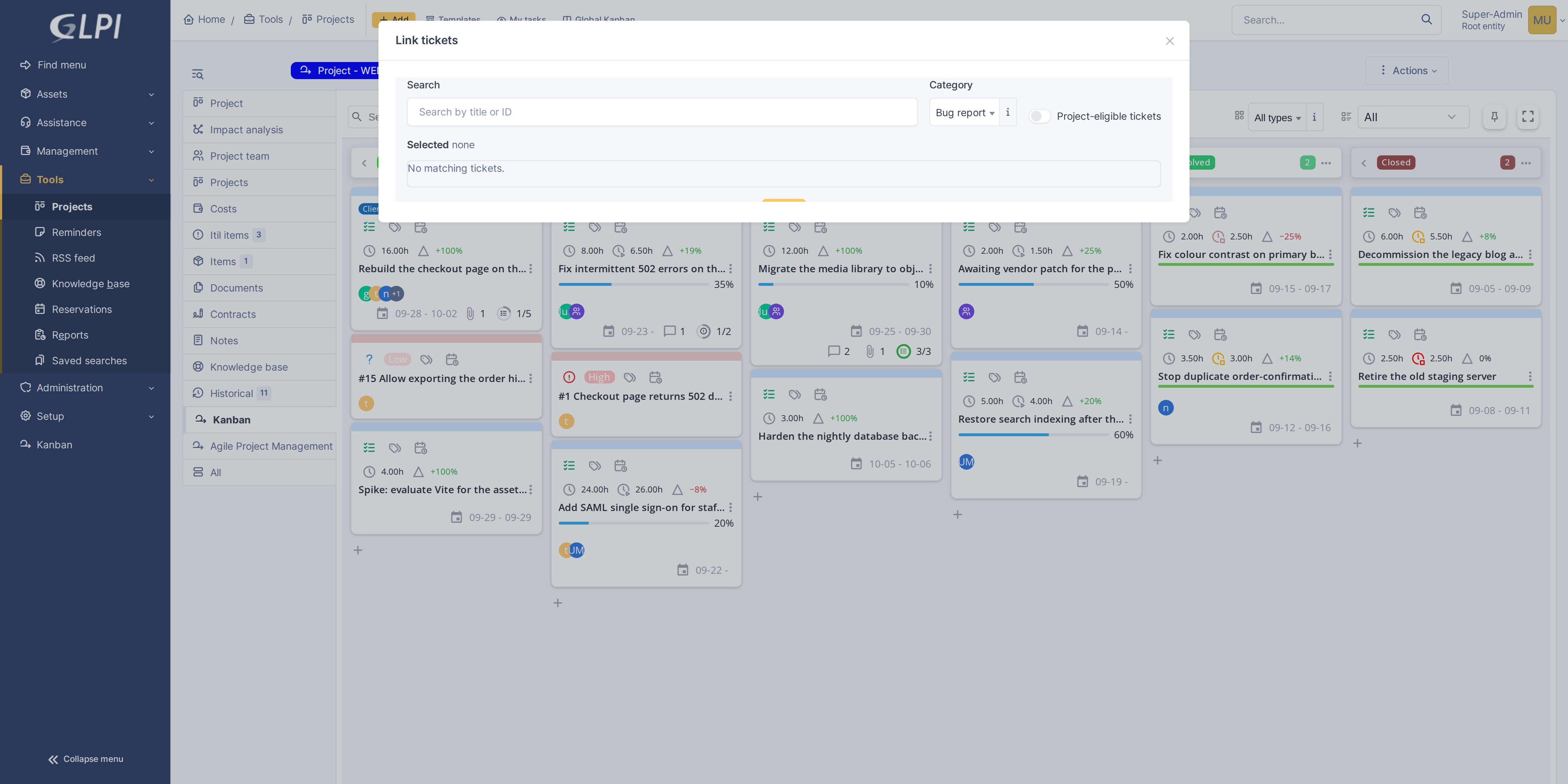 Board toggles, menus and view options — Link tickets to a project