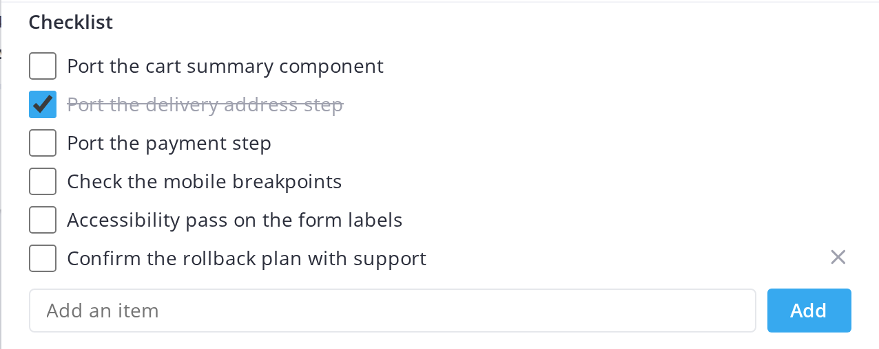 Checklists on task cards — Add a checklist item