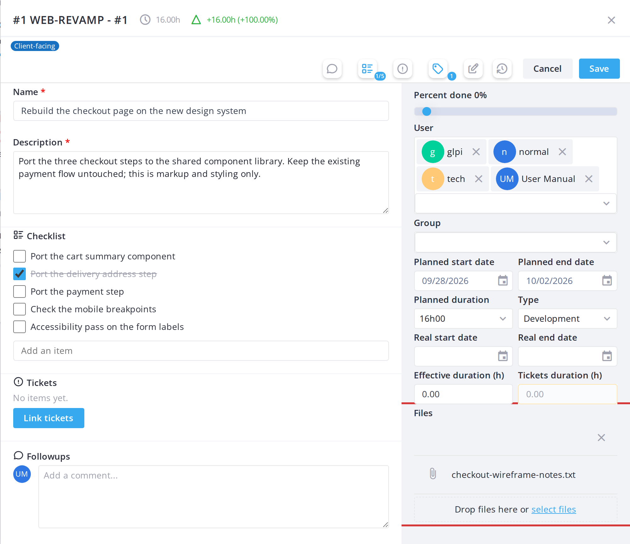 Editing a task card — Attach a file