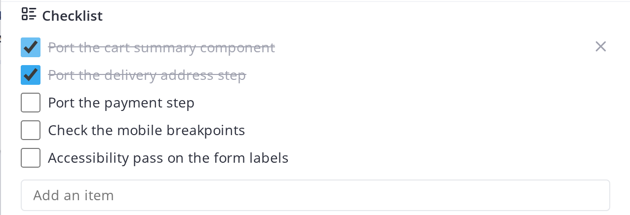 Checklists on task cards — Check off a checklist item
