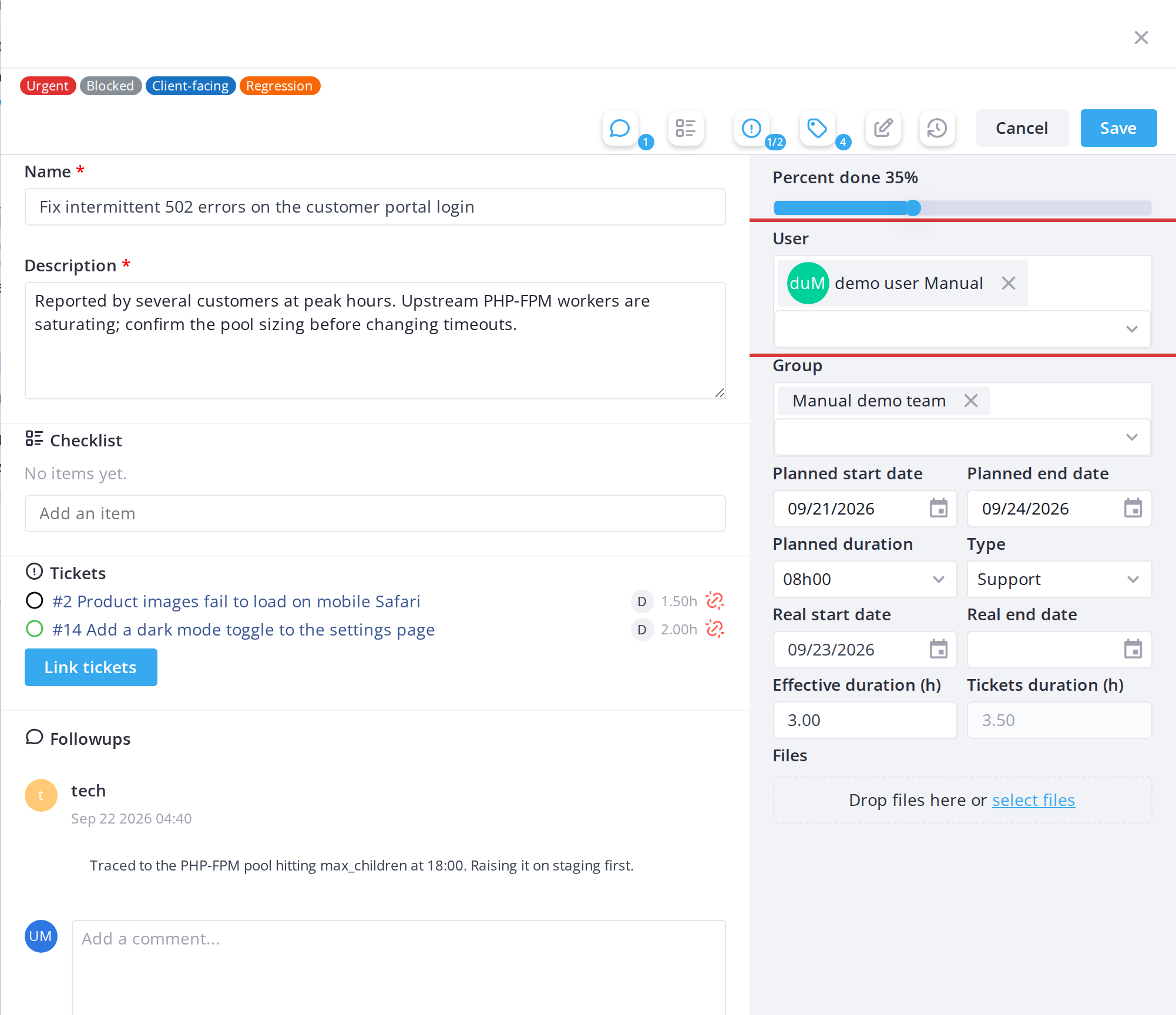 Editing a task card — Assign a user