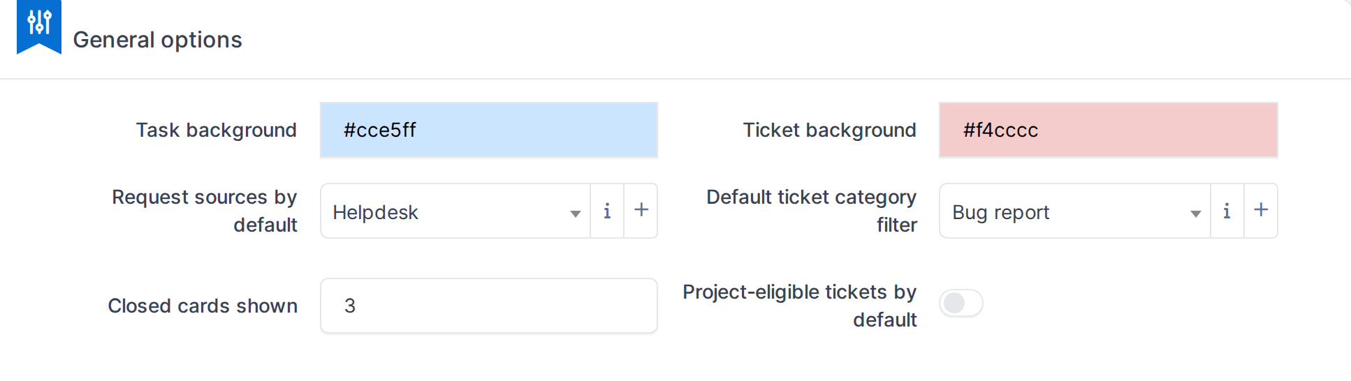 The configuration screen — General options