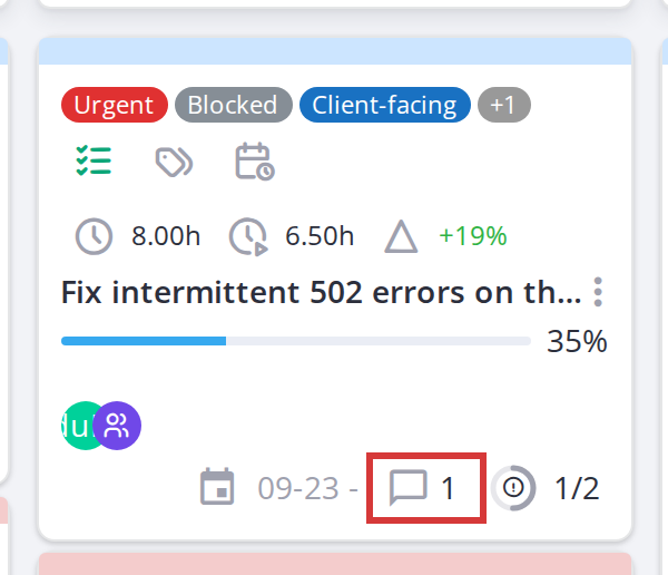 Icon meanings and tooltips — Comments icon