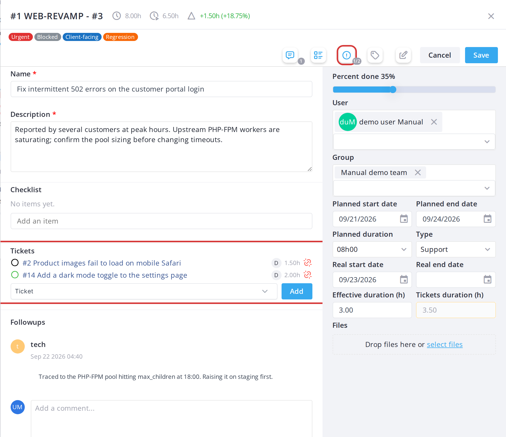 Tickets linked to a task — See the tickets of a task