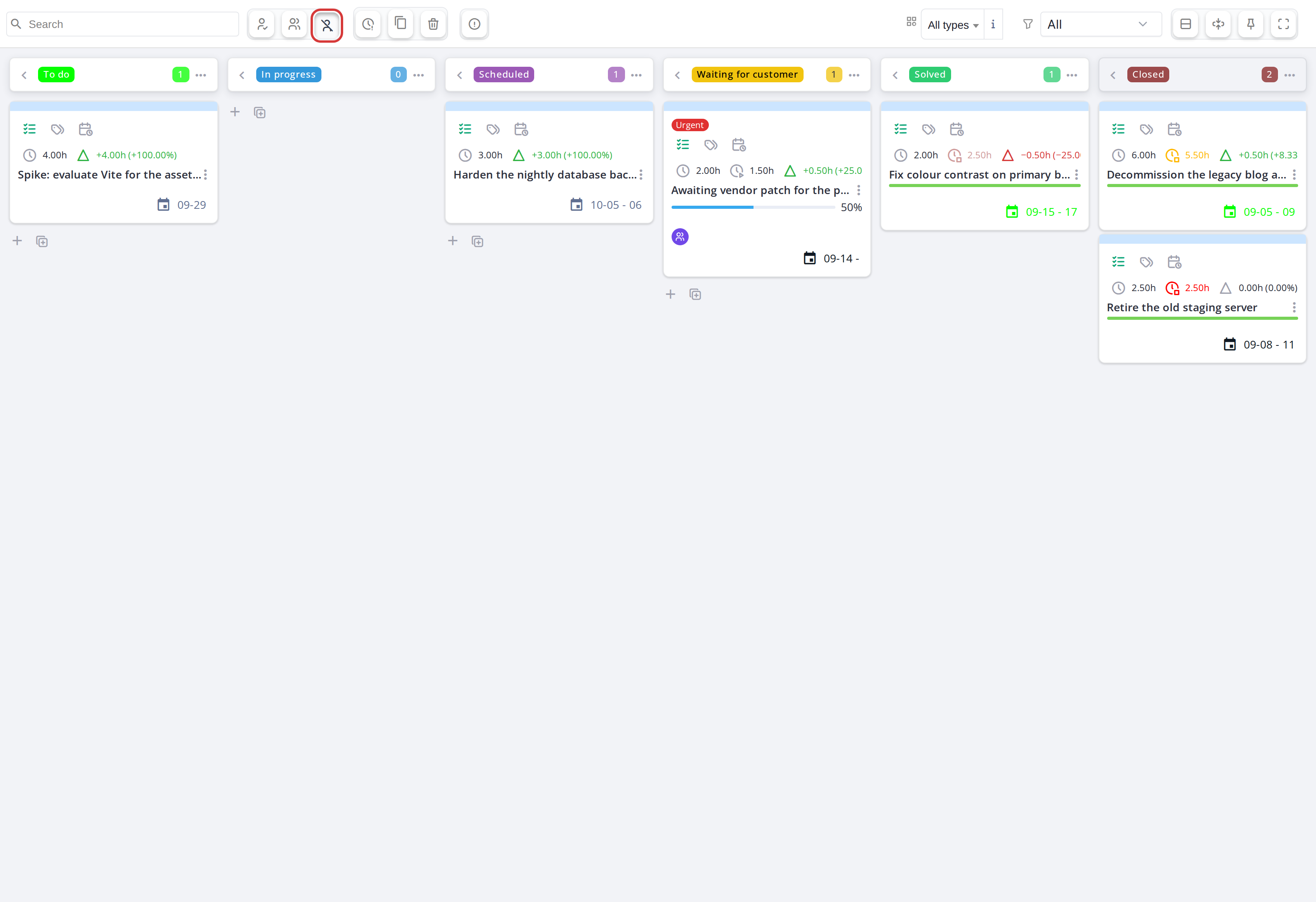 Board toggles, menus and view options — Show only unassigned cards