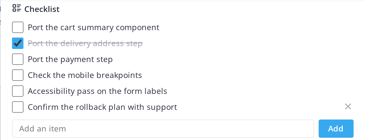 Checklists on task cards — Add a checklist item