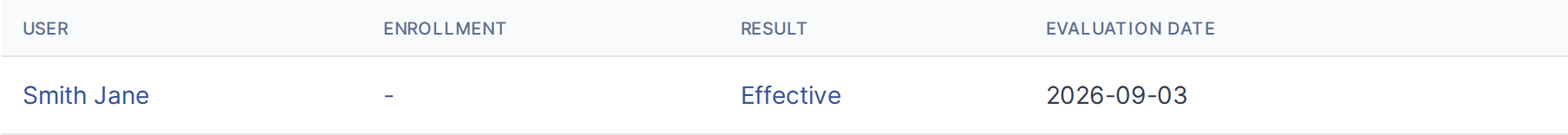 The result now appears against the attendee, with the evaluation date GLPI recorded automatically.