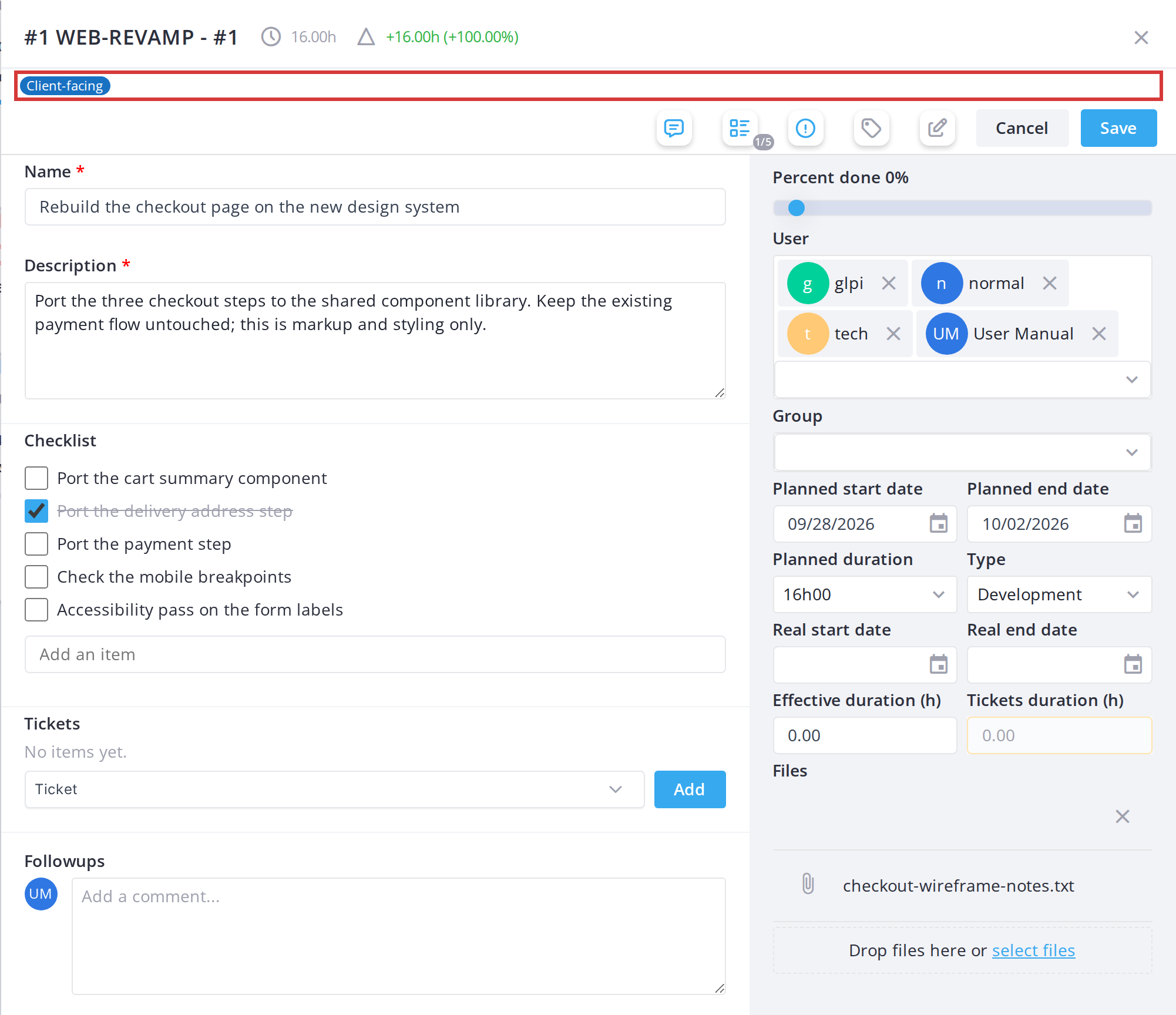 Labels on task and ticket cards — View labels on a card