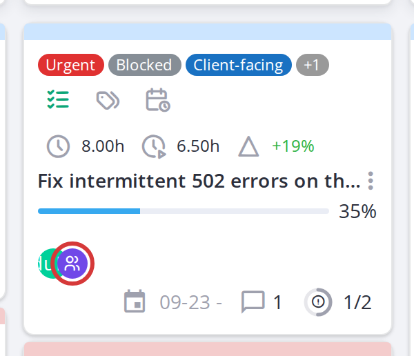 A group assigned to a task, alongside the assigned users