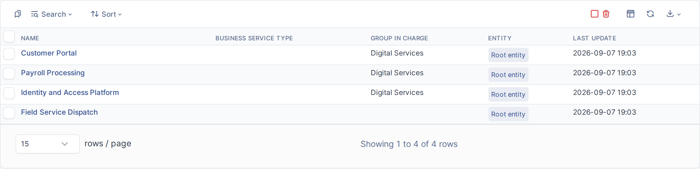 The Business Services list