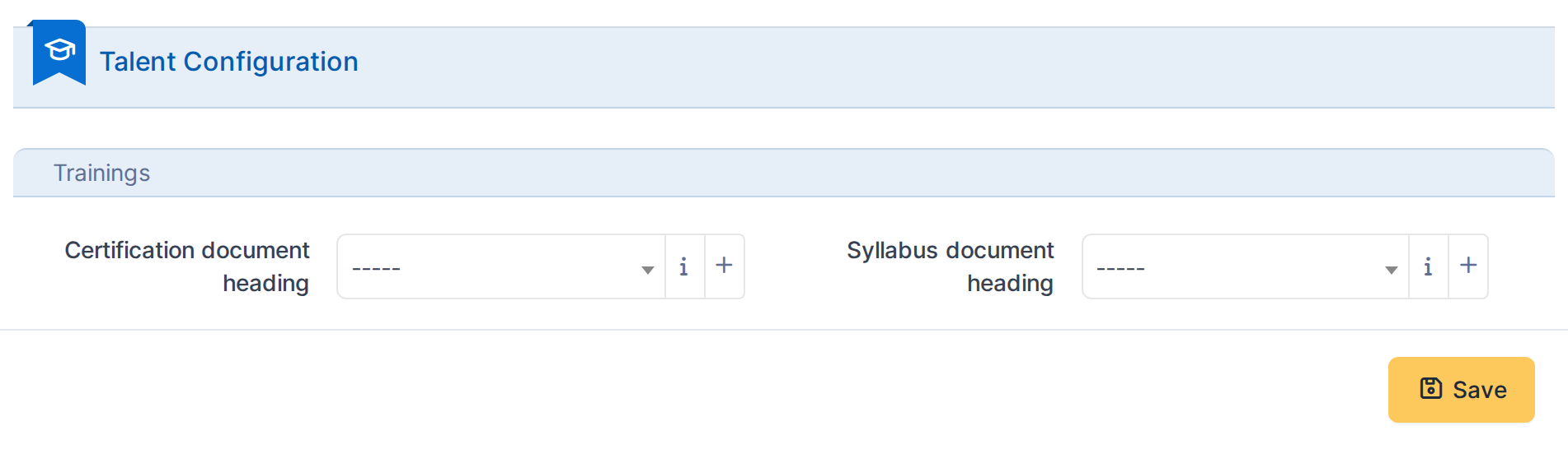 The Talent configuration screen, showing the document headings uploads are filed under.