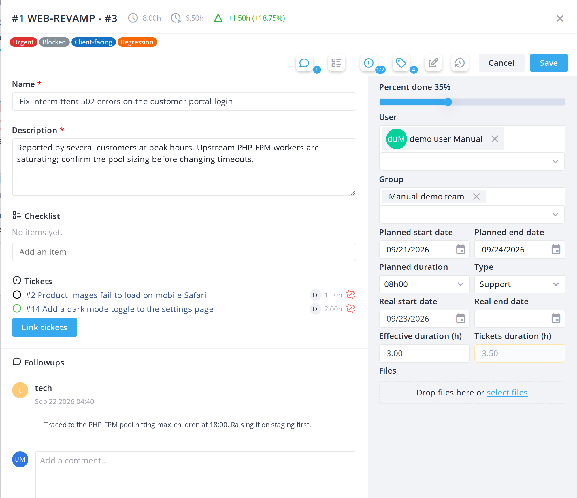 The Kanban board — Open a card