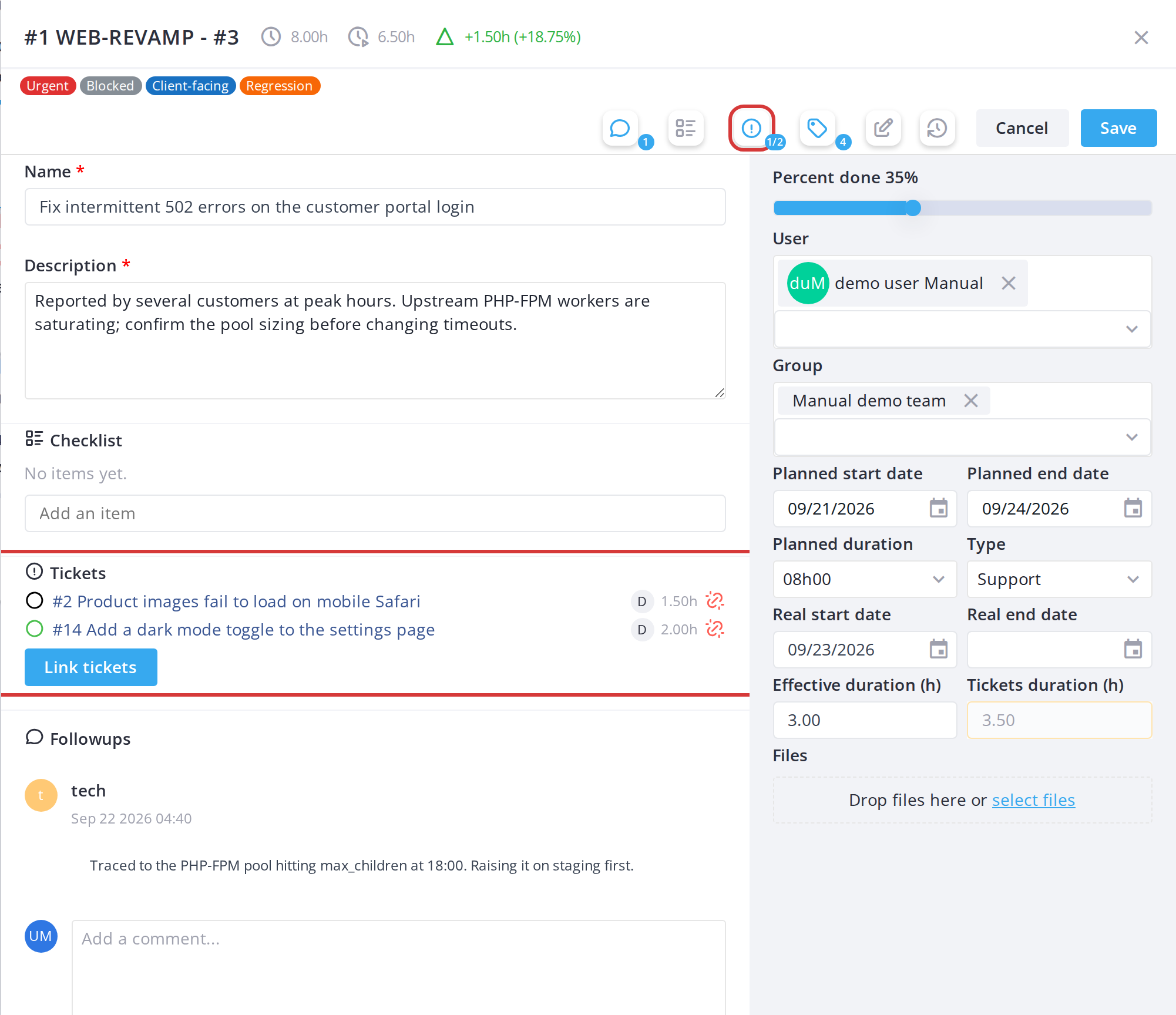 Tickets linked to a task — See the tickets of a task