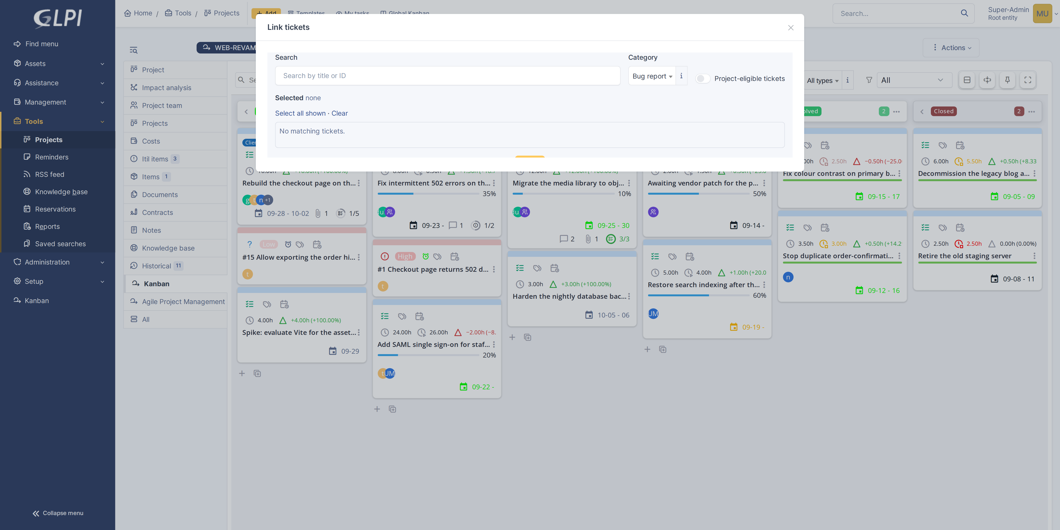 Board toggles, menus and view options — Link tickets to a project