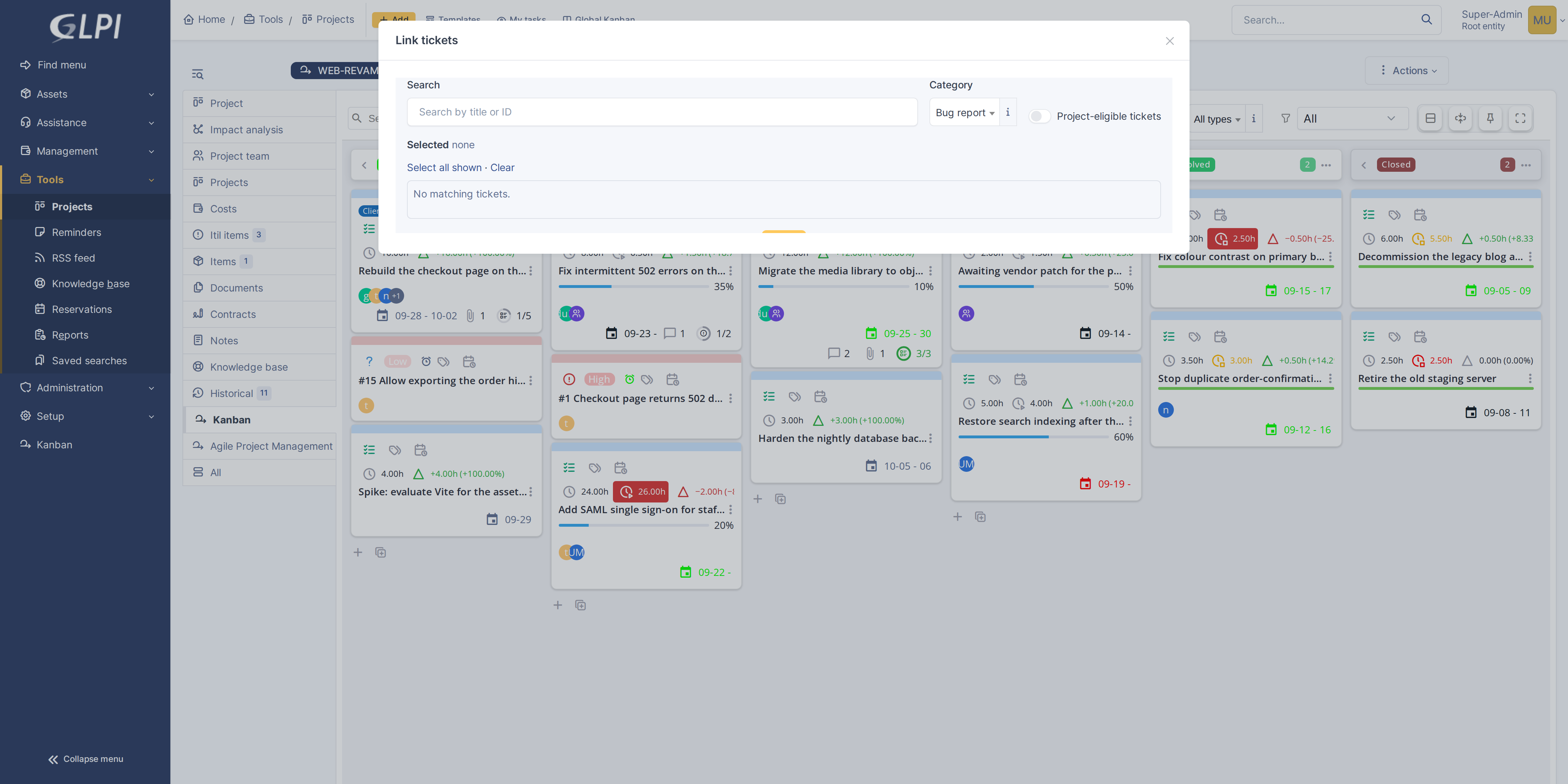 Board toggles, menus and view options — Link tickets to a project