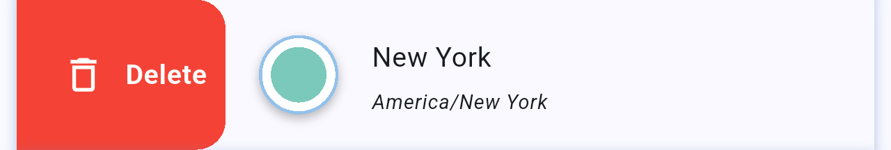 New York card half swiped to the right showing a red Delete area