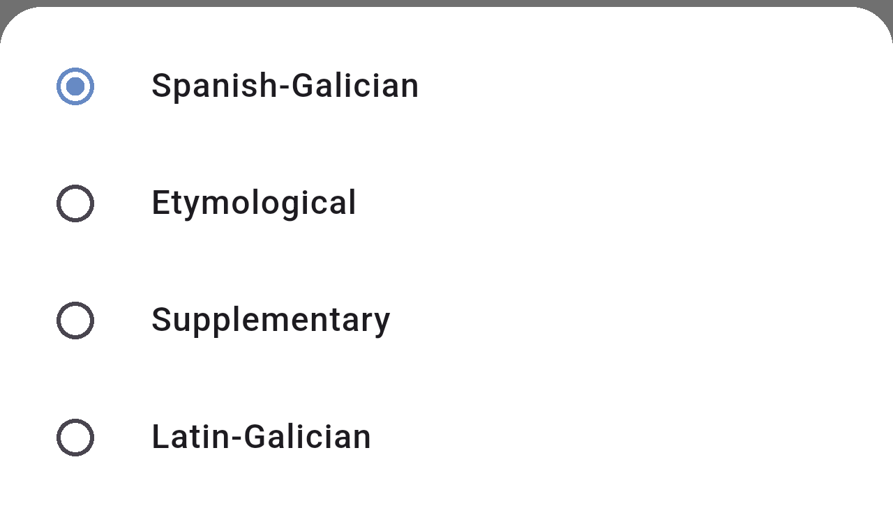 Default dictionary options with Spanish-Galician selected
