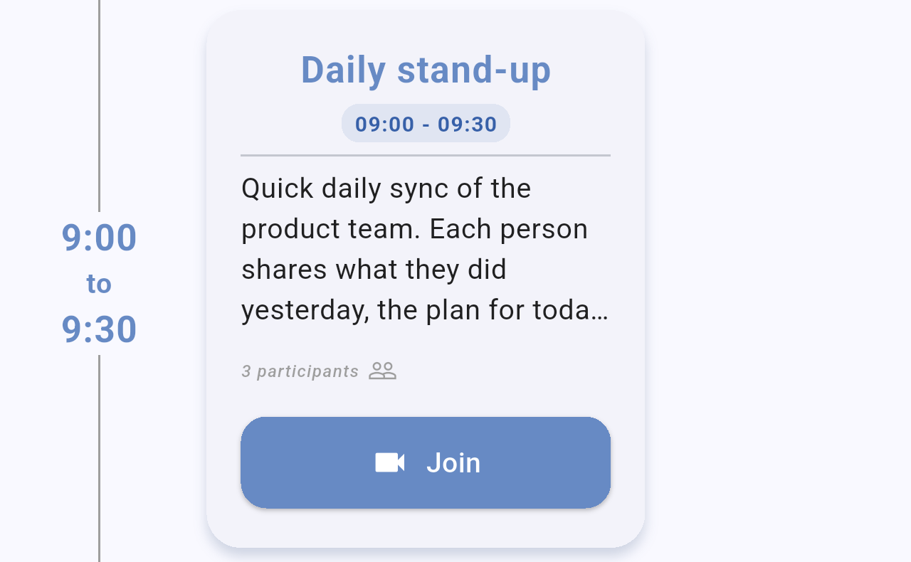 Daily stand-up card in comfortable view with the participants text and the Join button