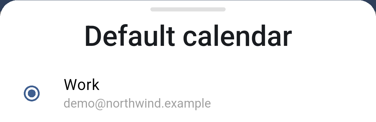 Default calendar list with the Work calendar selected
