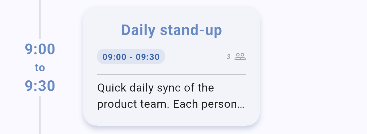 Daily stand-up card in compact view with a short description and no buttons