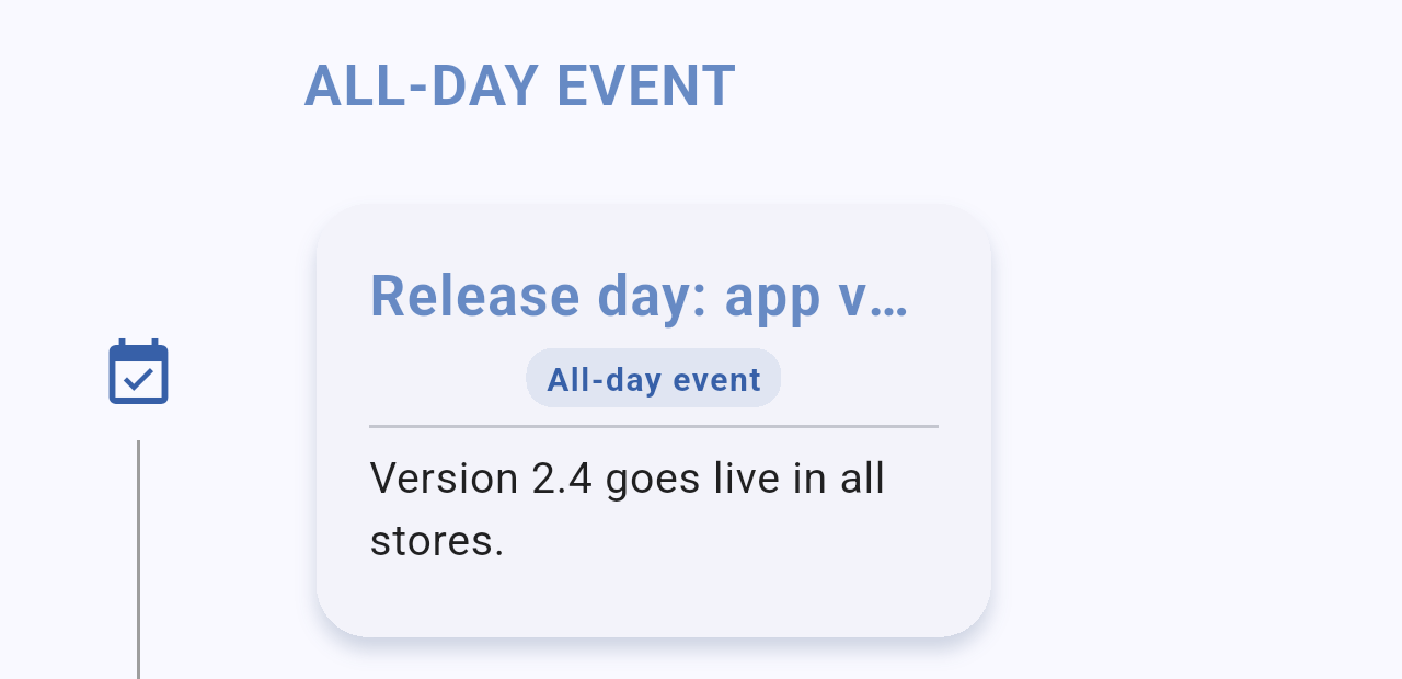 ALL-DAY EVENT section with a card for Release day: app version 2.4