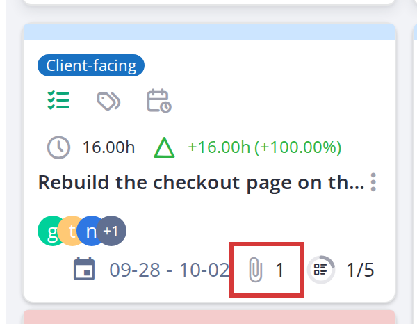 Reading a task card — Attachments icon