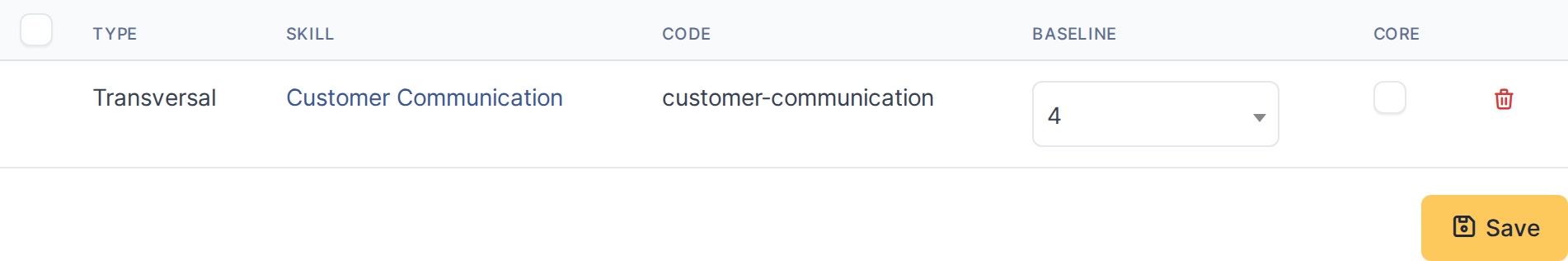 In this example: "Customer Communication" added with a target score of 4.